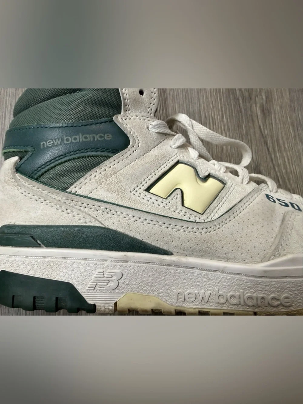 New Balance 650 High Top Size 10 White Green Suede Retro Dad Shoe Basketball NB - Picture 3 of 16